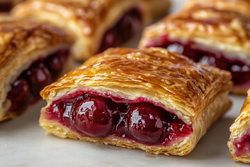 Cherry-filled pastry with a halved piece revealing the cherry filling.