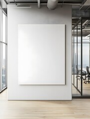 Canvas Print - White blank wall in a modern office interior with glass doors and windows, mockup template,banner