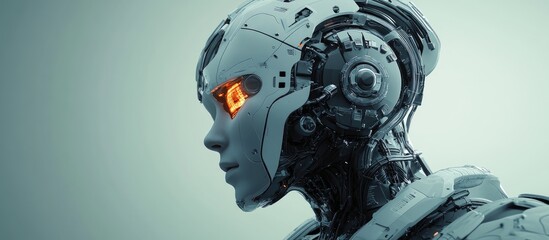 Wall Mural - cybernetic mech in a side profile portrait featuring a detailed 3d illustration