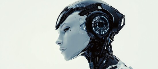 Wall Mural - 3d visualization of a female robot set against a white backdrop
