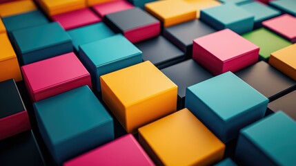 Abstract business technology background featuring colorful blocks on a grid with ample empty space for text Close up view