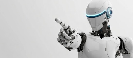 Wall Mural - 3d rendering of a humanoid robot pointing with its finger on a white background