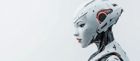 Wall Mural - 3d visualization of a female robotic figure set against a white backdrop