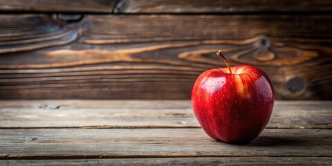 Wall Mural - Red apple placed on a rustic wooden background, apple, red, fruit, wooden, background, fresh, healthy, organic, natural, vibrant