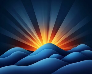 Wall Mural - Tranquil Twilight: Isometric Digital Painting of Sunset Sky with Piercing Rays, Clear Light, and Sharp Focus