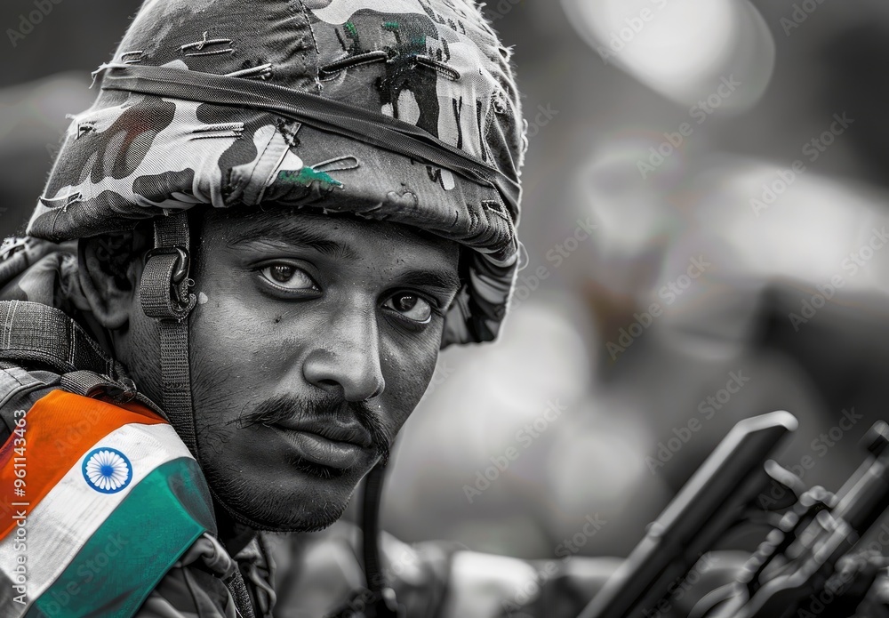 An ultra realistic black and white photograph of a soldier with the ...