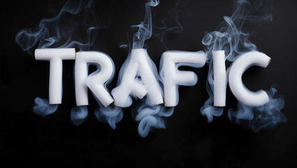 traffic word made of smoke on black background