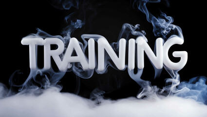 training word made of smoke on black background