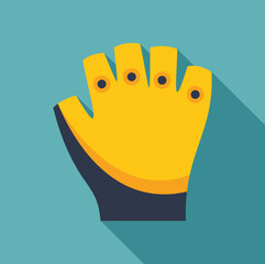 Wall Mural - Yellow working glove protecting hand with open fingers, flat vector illustration on blue background