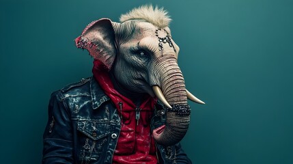 Wall Mural - surreal of a punk elephant in a studio setting with vibrant paint background