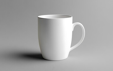 A classic white mug mock-up with a simple design, set on an isolated grey background with room for adding text or graphics