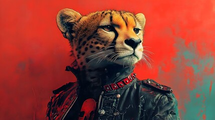 Wall Mural - surreal of punk cheetah in vibrant paint color studio setting