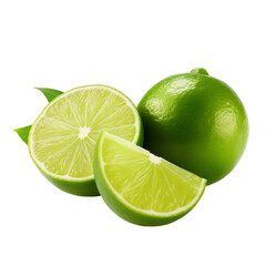 Wall Mural - Fresh lime fruit sliced and whole, vibrant green color. Healthy food ingredient