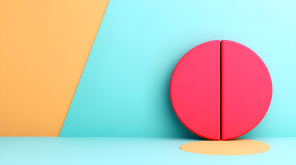 Wall Mural - Minimalist Geometric Abstract Background with Red Circle on Blue and Orange Walls