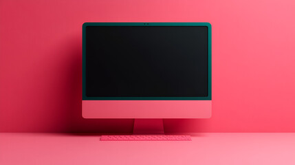 Wall Mural - Pink Desktop Computer with Keyboard on Pink Background