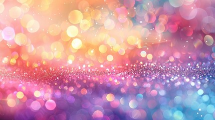 Wall Mural - Abstract Background of Pink, Yellow, and Blue Bokeh Lights with Glitter