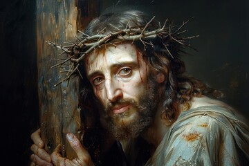 Wall Mural - Passion of Christ: Jesus Carrying the Cross in a Moving Portrait