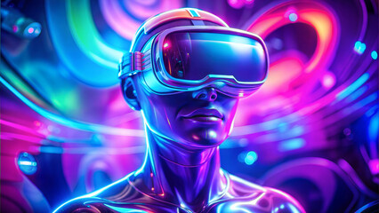 Cyborg with virtual reality headset. 3D illustration. 3D rendering.