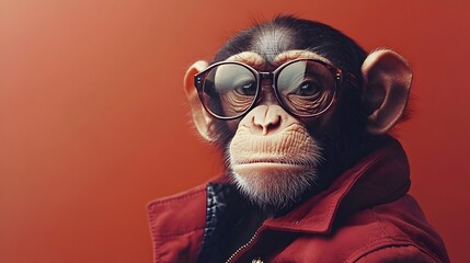 Wall Mural - stylish simian:surreal of a monkey in classic outfit with studio lighting