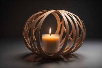 Creative burning candle on a wooden background. ai generative