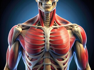 Wall Mural - Detailed illustration of the subclavius muscle, highlighting its origin, insertion, and relation to the clavicle and surrounding tissues in the thoracic region.