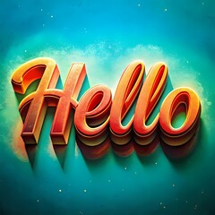 3D Hello Greeting in Golden and Red Colors on Teal Background