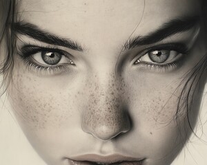 Aufkleber - realistic portrait of a girl featuring a large forehead, detailed facial features