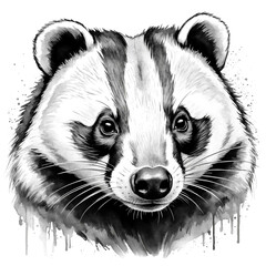 Poster - Badger head black and white sketch on plain white background