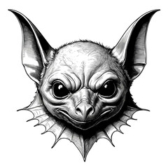 Sticker - Bat head black and white sketch on plain white background