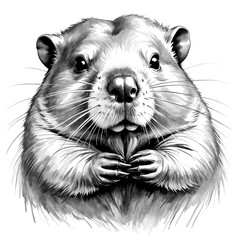 Poster - Beaver head black and white sketch on plain white background