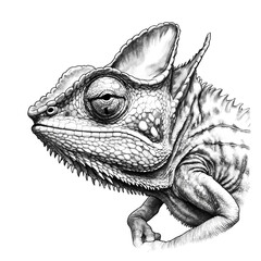 Canvas Print - Chameleon head black and white sketch on plain white background