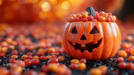 Jack-o'-Lantern Filled with Red and Orange Candy