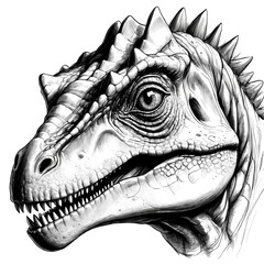 Poster - dinosaur head black and white sketch on plain white background