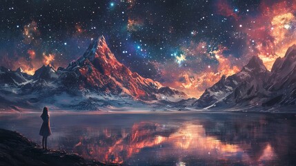 Sticker - mountains under the night sky