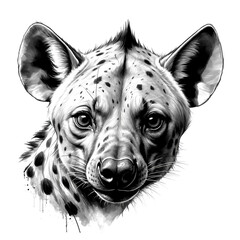 Wall Mural - Hyena head black and white sketch on plain white background