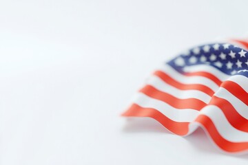 wavy US flag blurred in foreground with ultra realistic white background, on veterans day concept close up,3d render with generative ai