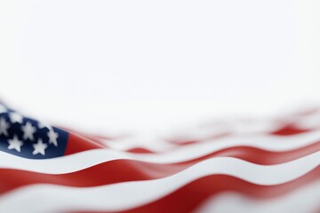 wavy US flag blurred in foreground with ultra realistic white background, on veterans day concept close up,3d render with generative ai