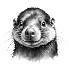 Poster - Mole head black and white sketch on plain white background