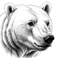 Sticker - Polar Bear head black and white sketch on plain white background