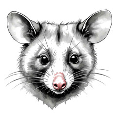 Poster - Possum head black and white sketch on plain white background