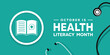 © juandy - Health Literacy Month. Book, stethoscope and more . Great for cards, banners, posters, social media and more. Green background.