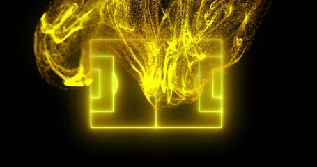 Sticker - Yellow glowing soccer field animation with swirling particles over black background