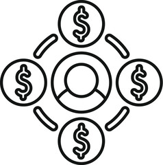 Wall Mural - Line art icon of a businessman surrounded by money, symbolizing financial management and a circular economy