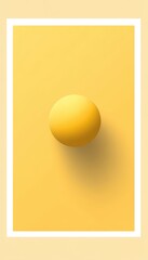 Yellow sphere isolated inside a white frame on a yellow background, with copy space for text