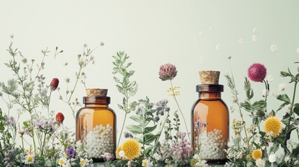 Herbal Medicine Bottles with Wildflowers