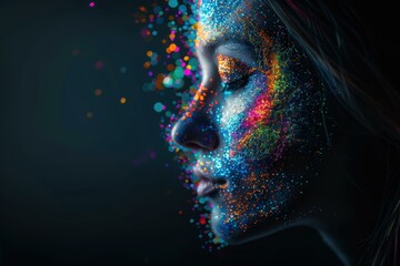 Wall Mural - a woman with colorful glitter makeup. ai.