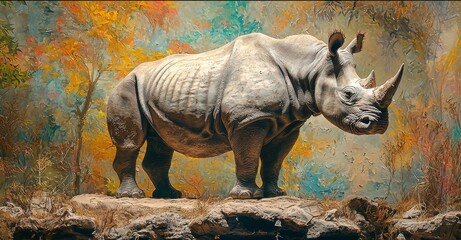 3D rhino with a soft pastel background on the right, representing the strength and resilience of these zoo animals, style of