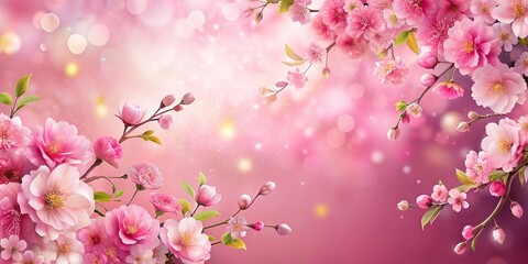 Wall Mural - Abstract pink floral background with a burst of painted blossoms and leading lines