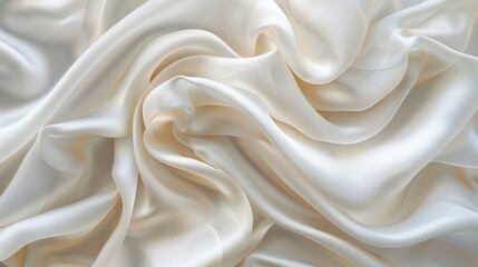 Abstract silk fabric background with horizontal texture and white, beige, and pearl tones.