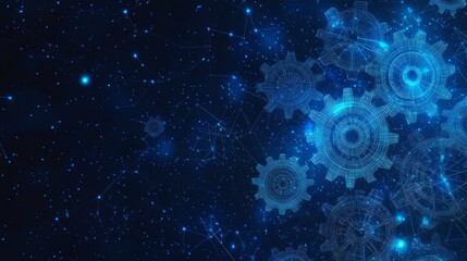 Wall Mural - gears. computer service concept. gearing on laptop. vector low poly wireframe in the form of a starr